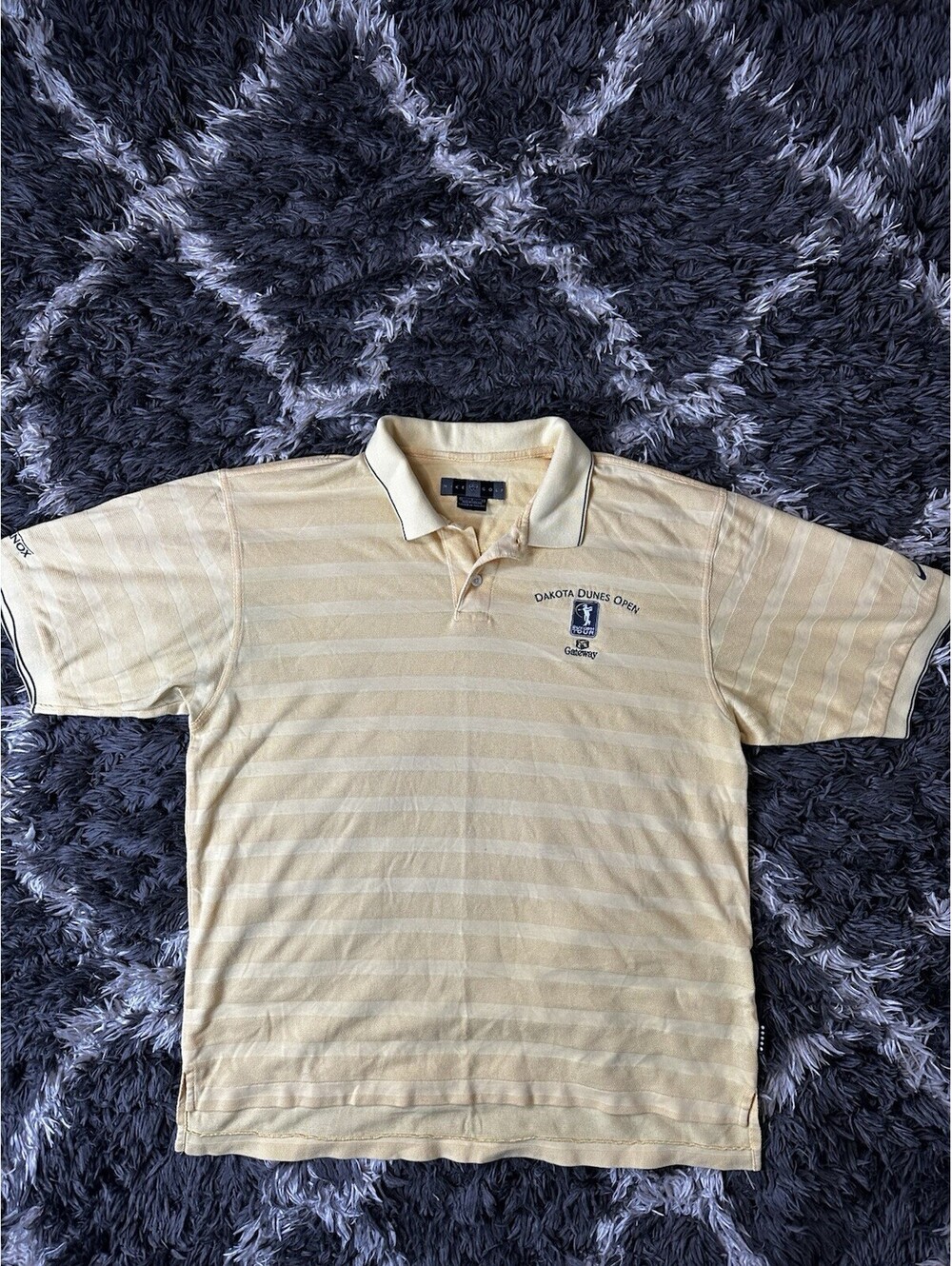 Vintage 90s Nike Golf Polo Shirt Mens Large Yellow Dakota Dunes Open Striped